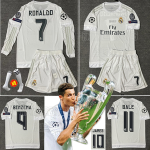1516皇马复古球衣主场7号c罗欧冠决赛版长袖本泽马贝尔足球服定制