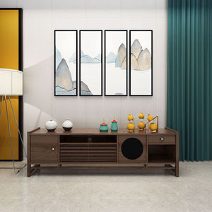 现代轻奢客厅小户型实木电视柜茶几组合新中式禅意水曲柳家用地柜