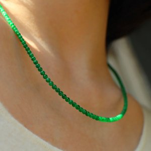 天然干青翡翠项链小米珠4mm正阳绿圆珠珠串锁骨链轻奢高级首饰女