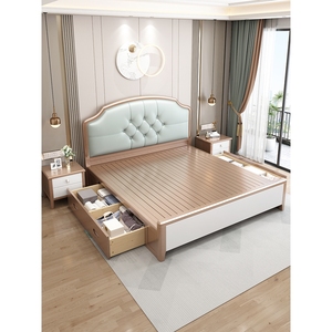全友家居美式轻奢实木床现代简约1.5米1.8双人床主卧南康家具软包