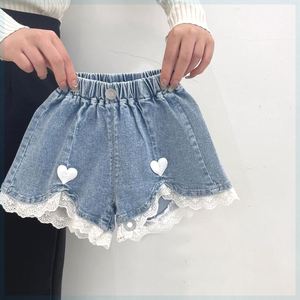 女童促销短裤夏季2023新款韩版儿童牛仔裤薄款蕾丝花边爱心宝宝裤