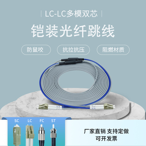 铠装光纤跳线多模双芯尾纤LC-LC转SC-FC-ST室内外防鼠咬抗拉千兆