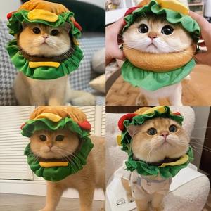 猫咪汉堡头套宠物帽子狗狗头饰小型犬搞怪可爱拍照道具装扮服饰品