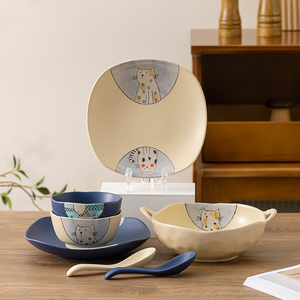 摩登主妇釉下彩日式餐具一人食碗碟套装精致高颜值仪式感可爱一筷