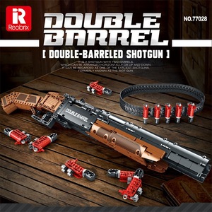 跨境军事积木双管猎枪拼装模型可发射可退壳玩具枪儿童小颗粒玩具