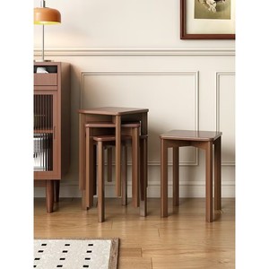 宜家现代简约客厅圆凳实木凳子舒适久坐餐桌书桌椅子可叠放家用小