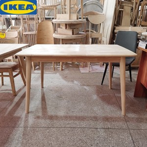 IKEA宜家日式全实木白坯餐桌北欧方桌DIY手工艺术桌子免漆橡胶木