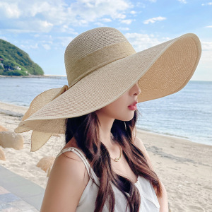 夏天女式帽子大帽檐遮阳帽太阳冒子女帽出游女式春秋款草帽沙滩帽
