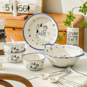 卡通帕恰狗碗碟套装家用个人专用陶瓷饭碗一两人食用碗筷餐具盘子