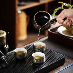 领艺古韵懒人自动功夫茶具套装家用陶瓷石磨防烫冲泡茶器中式茶壶