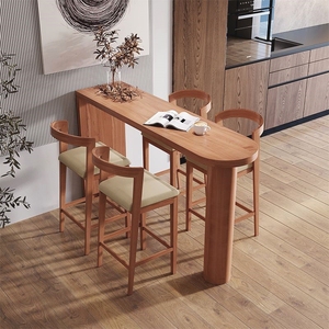实木吧台桌家用长条桌靠墙高吧桌美式客厅隔断高脚桌吧台岛台桌子