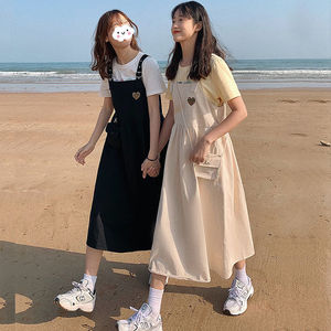 便宜又好看的裙子送包包夏季甜美爱心工装背带连衣裙女学生韩版吊