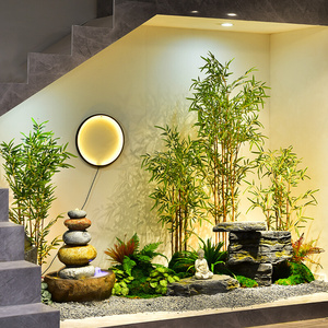 室内流水摆件循环水景观楼梯下假山石造景仿真竹子盆栽形象墙布置