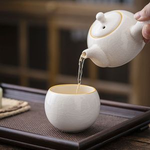 哥窑茶壶可养可开片大容量单壶侧把壶家用茶壶茶杯父亲节礼物送礼