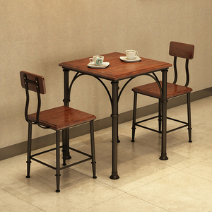工业风实木铁艺餐桌椅组合水管正方形下午茶创意休闲小四方桌1020