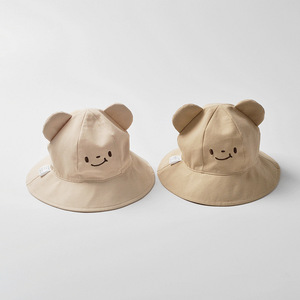 moinmlon韩版可爱小熊造型盆帽宝宝透气棉布遮太阳帽婴儿防晒帽子