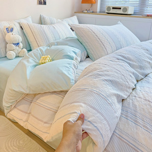 IKEA宜家纯棉母婴A类60s四件套提花全棉三件套奶油风被套床单宿舍
