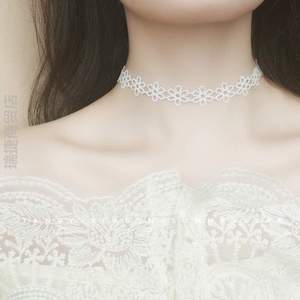 年配饰链蕾丝项圈颈带锁骨饰品装饰气质项链脖子礼服&白色女珍珠