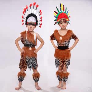 非洲鼓服装野人服装儿童演出服印第安人原始人猎人土著舞蹈表演服