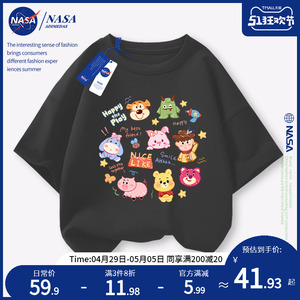NASA女童t恤短袖夏装2024新款儿童纯棉衣服大童上衣夏季黑色童装