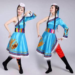 ]新款斜肩藏袍舞台表演少数民族藏服扎西德嘞舞蹈服藏族演出服长