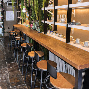 美式实木吧台桌家用简约阳台靠墙窗长条桌子窄高脚奶茶店酒吧桌椅