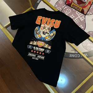 潮牌福神evisu短袖t恤印花标志达摩招财猫男女宽松休闲纯棉半袖