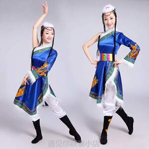 斜肩藏族藏袍{扎西德舞蹈表演新款舞台藏服嘞少数民族长服演出服
