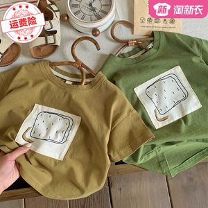 韩国童装东大门儿童短袖T恤男女童圆领宝宝休闲贴布中小儿童上衣