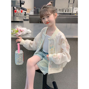 巴拉巴柆品牌童装2024夏装新品女童韩版洋气小背心薄款防晒长袖衬