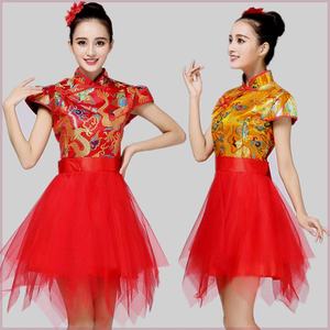 新款打鼓服民族风成人舞蹈演出服装蓬蓬裙舞动感水鼓现代舞中国舞