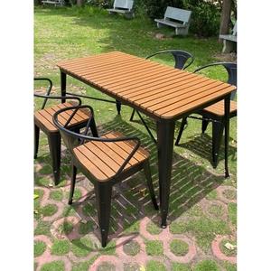 简约现代铁艺实木阳台户外花园休闲椅子室外防腐咖啡厅桌椅套件