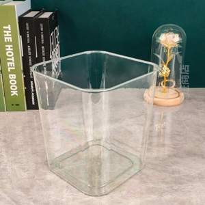 花瓶垃圾收纳@花盆植物水养水培器皿醒花透明塑料正方形桌面小号