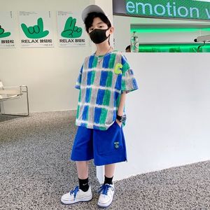 韩系男童套装夏季2024潮款6--12岁宽松童装中大童两件套男童夏装
