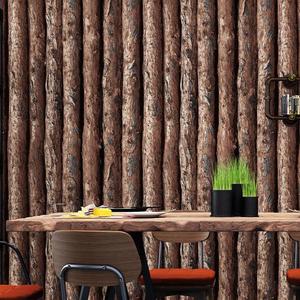 3D中式仿木头墙纸树皮树干圆木原木树纹咖啡厅酒吧饭店背景壁纸