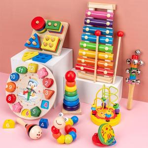 早教益智玩具儿童木质宝宝小绕珠八音琴闹钟儿童敲琴套装木制玩具