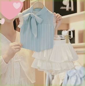 韩版女童夏季套装2024新款洋气儿童时髦针织背心上衣蛋糕半身裙两