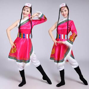 演出服嘞少数民族舞台扎西德斜肩藏族新款舞蹈表演藏服服藏袍长裙