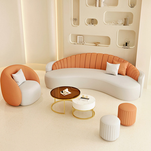 轻奢休息区接待弧形沙发美容院服装店酒店大堂高级感小型橙色沙发