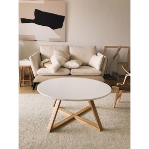 IKEA宜家日式实木卧室茶几客厅家用阳台白色圆形矮桌子极简约易小