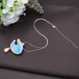 新款海洋系列蓝色海浪项链 精美微镶珍珠吊坠女_阿里巴巴找货神器