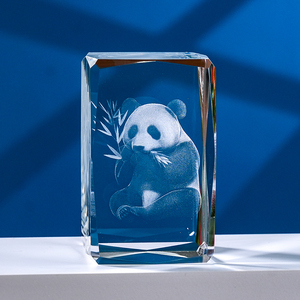 水晶方体内雕摆件3D立体内雕动物熊猫送孩子纪念礼品带底座会发光