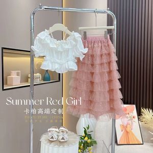 女童套装新款夏款2024新款洋气时髦半身裙女宝夏季露肩上衣时髦短