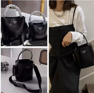 适用普拉达女包 手提托特包新款法棍小号水桶降落伞腋下包邮差包