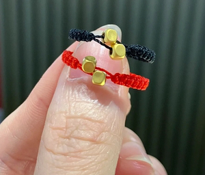 999足金黄金小方糖戒指编织纯金转运珠珍珠戒情侣款闺蜜款尾戒女