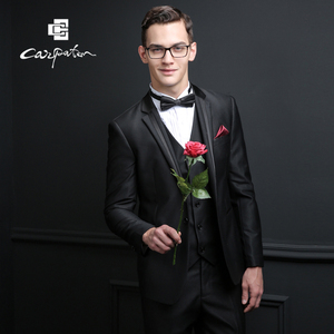 男士韩版修身西服男套装新款亮光晚礼服宴会服装艺考西装男三件套
