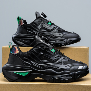 李宁官网黑武士男鞋秋冬旋转纽扣黑色增高运动休闲跑步减震老爹鞋