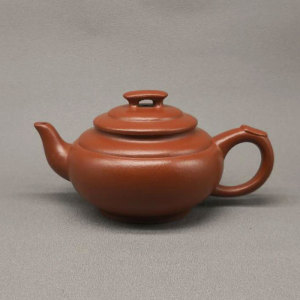 朱泥名家吴建明 全手工上新桥壶 七十年代大红袍朱泥300cc紫砂壶