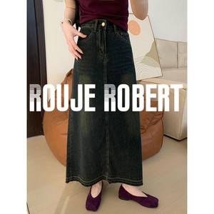 法式Rouje Robert设计感软料牛仔裙女夏季新款时尚气质高腰a字裙