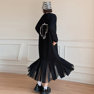 大码黑色卫衣女休闲